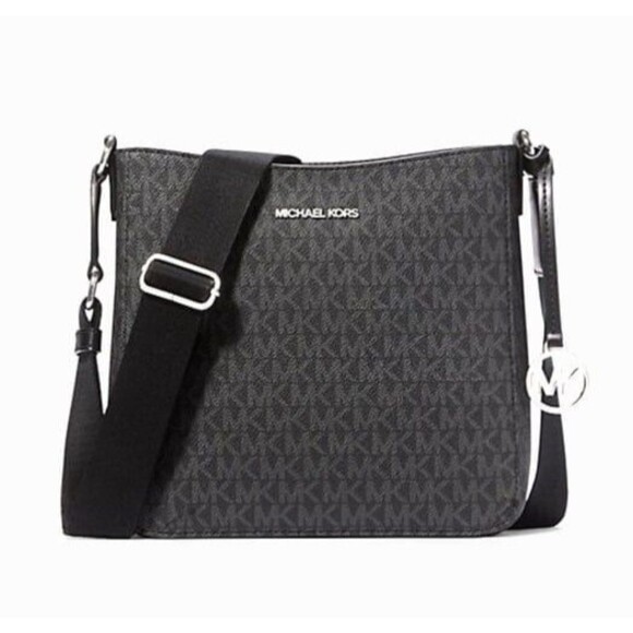 New Michael Kors Jet Set Travel Small Signature Logo Messenger Bag Black - Picture 1 of 3